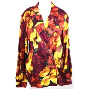 Vintage 90s Norton McNaughton Floral Double Breasted Blazer Womens 14 Large